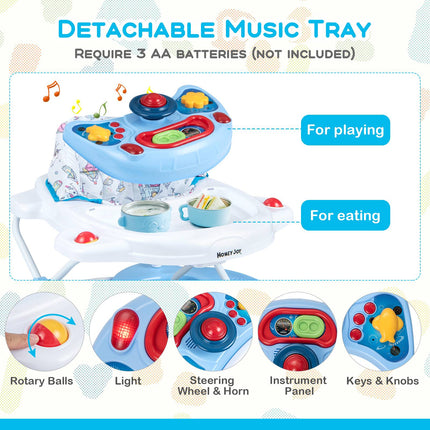 Baby Walker, 6-in-1 Foldable, Adjustable Height, Music Tray
