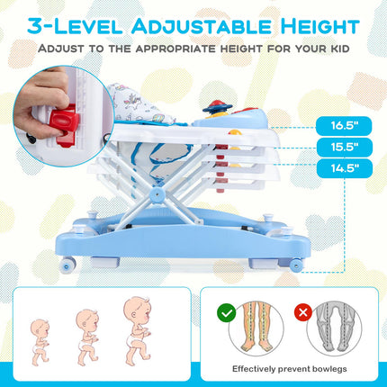Baby Walker, 6-in-1 Foldable, Adjustable Height, Music Tray
