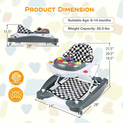 Baby Walker, Foldable 6-in-1, Adjustable Height, Music Tray