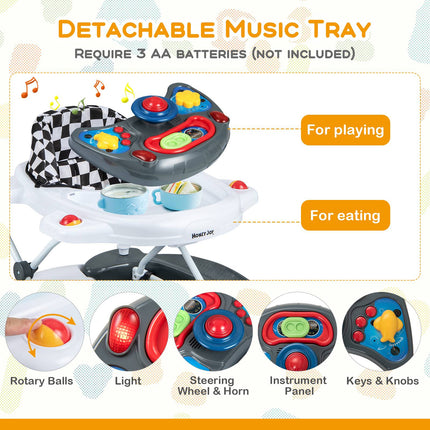 Baby Walker, Foldable 6-in-1, Adjustable Height, Music Tray