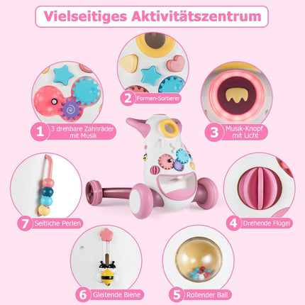Baby Walker with Music & Lights, Montessori Games, Pink