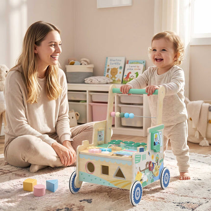 Baby Walker with Wheels, Storage, Montessori Activity Center