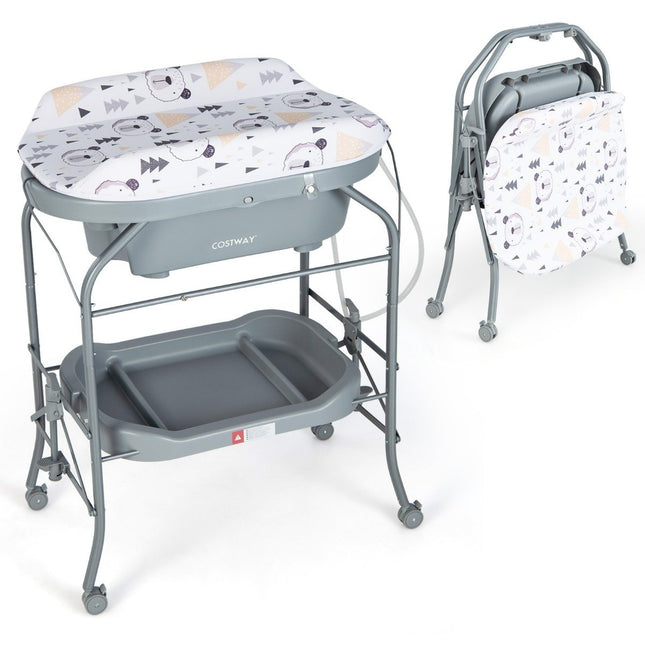 Baby changing table with bathtub Portable changing table with PVC cover Gray