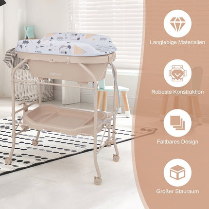Baby changing table with bathtub Portable changing table with PVC cushion 86 x 50 x 100 cm beige
