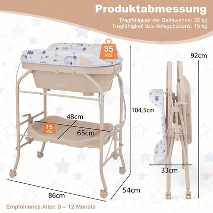 Baby changing table with bathtub Portable changing table with PVC cushion 86 x 50 x 100 cm beige