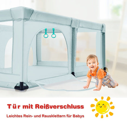 Baby playpen with 50 play balls playpen with net and zipper 120 x 190 cm blue