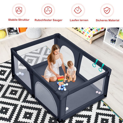 Baby playpen with 50 play balls playpen with net and zipper 120 x 190 cm dark gray