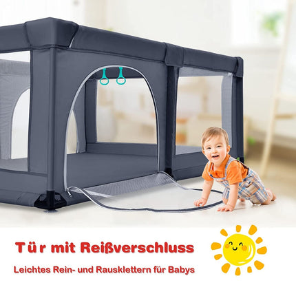 Baby playpen with 50 play balls playpen with net and zipper 120 x 190 cm dark gray