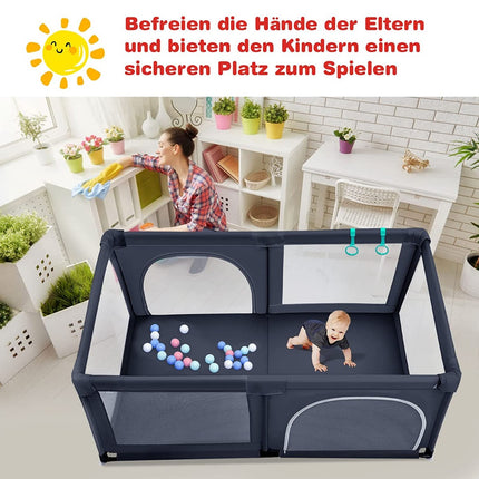 Baby playpen with 50 play balls playpen with net and zipper 120 x 190 cm dark gray