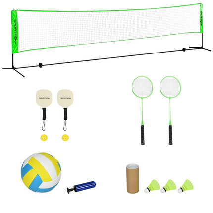 Badminton and volleyball set with net, shuttlecocks, 4 rackets
