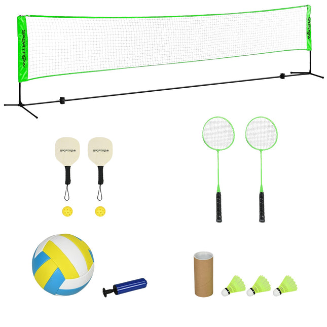 Badminton and volleyball set with net, shuttlecocks, 4 rackets