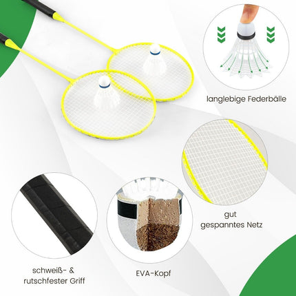 Badminton net stand portable shuttlecock game with rackets complete badminton set green