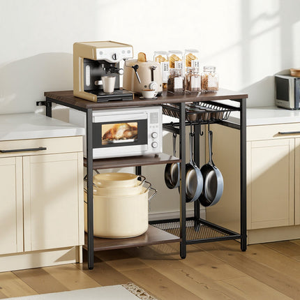 Bakers Rack, 900mm Wide, 5 Hooks, 3-Tier Shelf