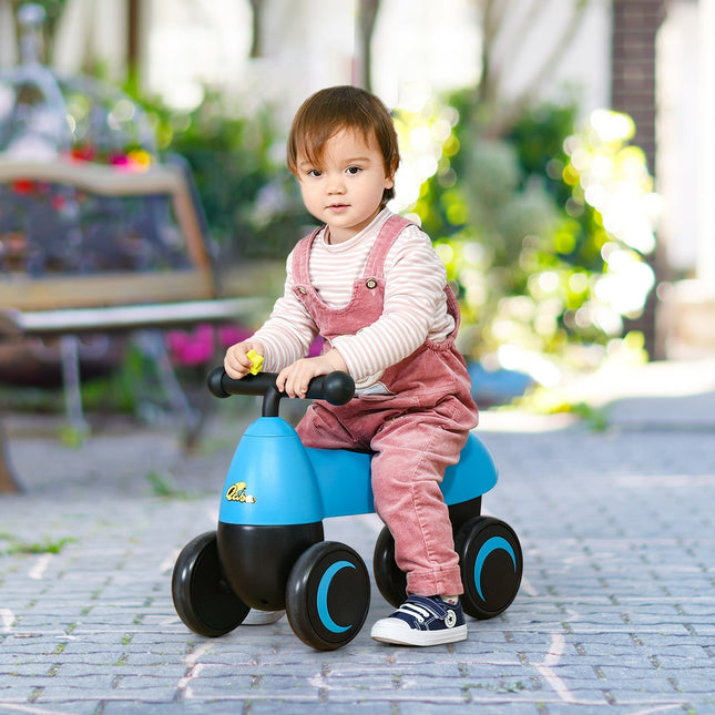 Balance bike for toddlers, 4-wheel, ages 18-36 months, blue