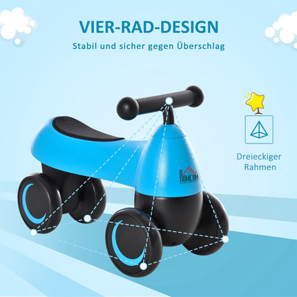 Balance bike for toddlers, 4-wheel, ages 18-36 months, blue