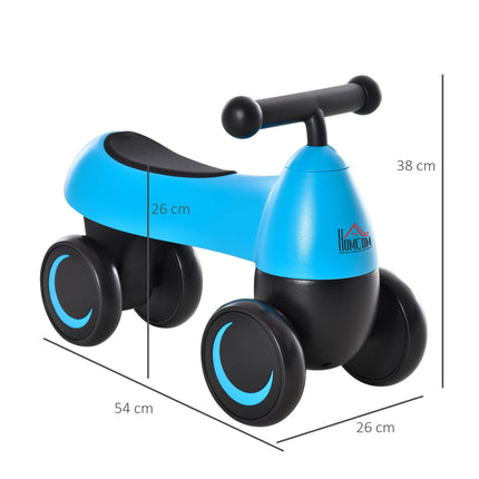 Balance bike for toddlers, 4-wheel, ages 18-36 months, blue