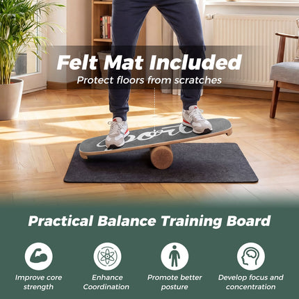 Balance Board Trainer with Cork Roller, Stoppers, 73x27 cm