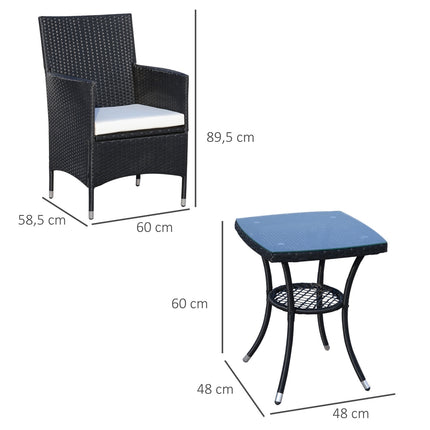 Polyrattan garden balcony seat for 2, black