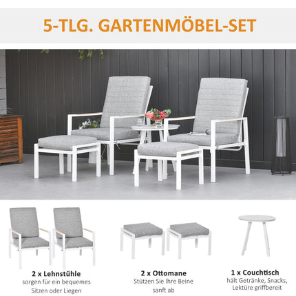 Adjustable balcony furniture set for 4 - Aluminum Grey/White