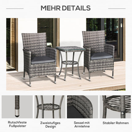 Rattan balcony furniture for 2 - dark gray outdoor use