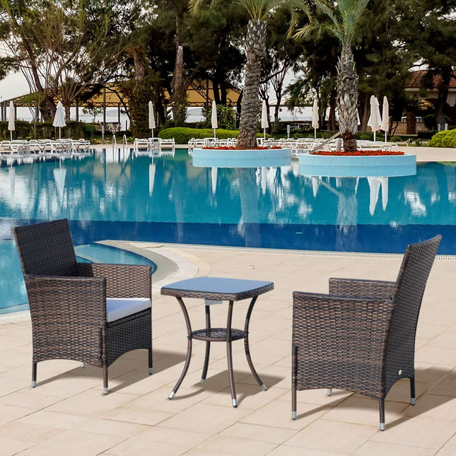 Folding rattan bistro set with cushions, brown 60x58.5x89.5 cm