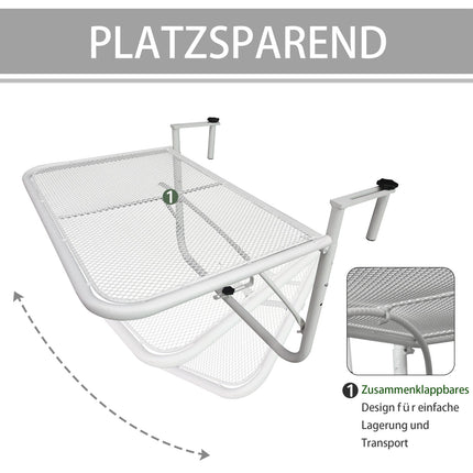Height-adjustable White metal Balcony hanging table