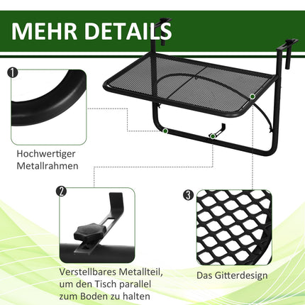 Balcony Adjustable square hanging table in metal, black, 60x56.5x45cm