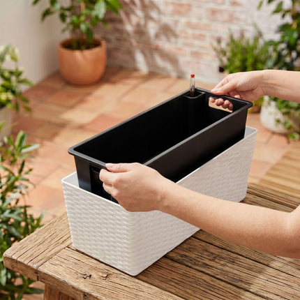 Balcony Rattan Planter with Water Level Indicator, White