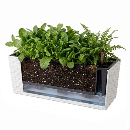 Balcony Rattan Planter with Water Level Indicator, White