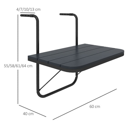 Adjustable aluminum balcony table, foldable, 25 Kg Capacity