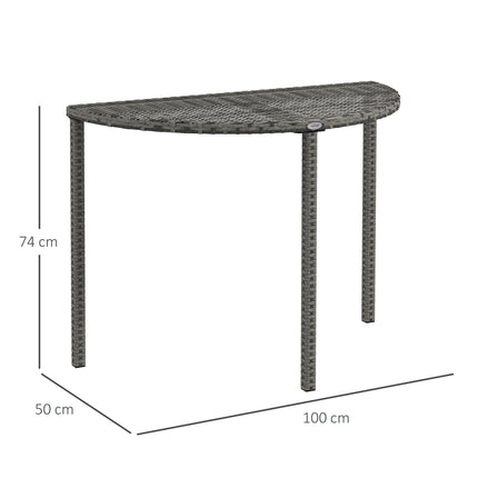 Semi-round gray polyrattan garden balcony table, 100x50x74 cm