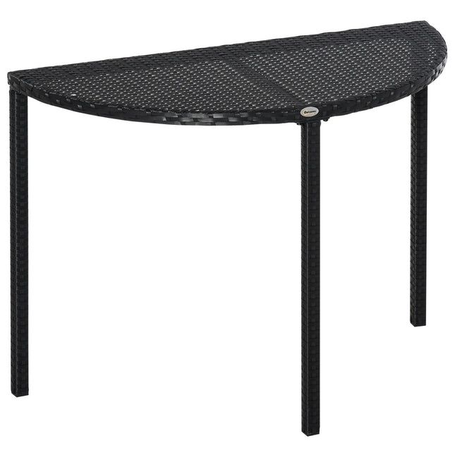 Black Polyrattan Half Round Balcony Table, 100x50x74 Cm