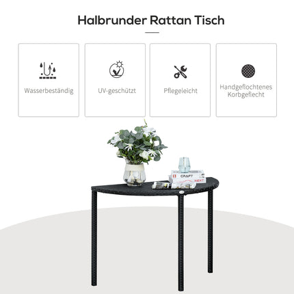 Black Polyrattan Half Round Balcony Table, 100x50x74 Cm