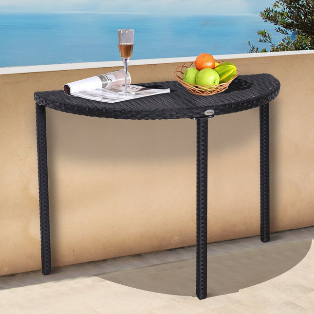 Black Polyrattan Half Round Balcony Table, 100x50x74 Cm