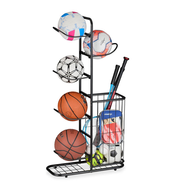 Ball Rack with 6 Shelves and Storage Basket