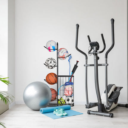 Ball Rack with 6 Shelves and Storage Basket