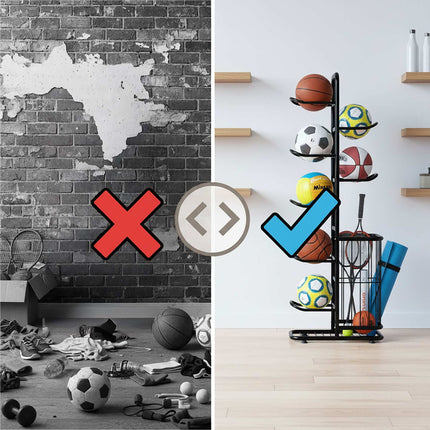 Ball Rack with Basket – 7 Shelves, Metal Storage