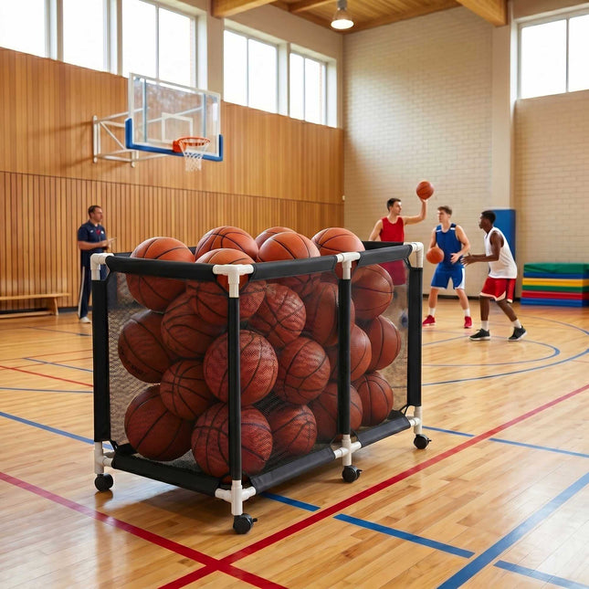 Ballenopbergkar, netmand, 4 zwenkwielen met remmen