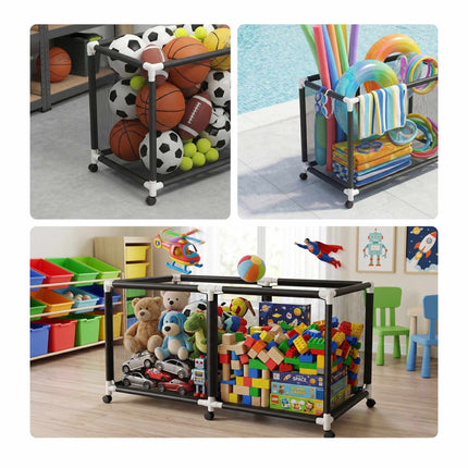 Ball Storage Cart, Mesh Basket, 4 Swivel Casters With Brakes