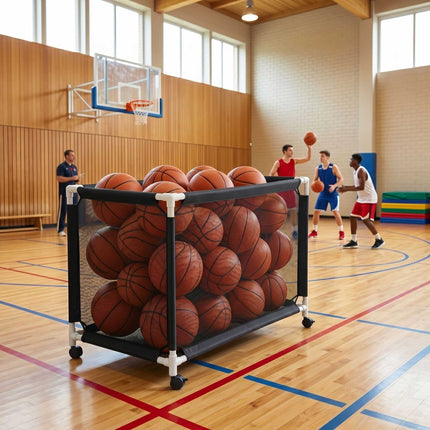Ball Storage Cart, Mesh Basket, Swivel Casters With Brakes