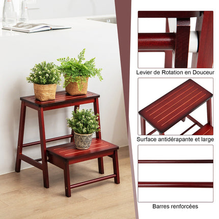Bamboo 2-Step Folding Step Stool, Non-Slip, 100 kg Capacity