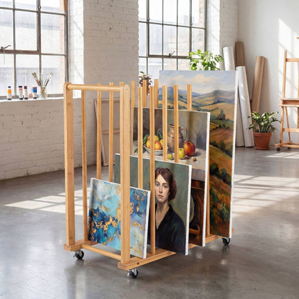 Bamboo Art Storage Rack with Wheels – Natural Finish