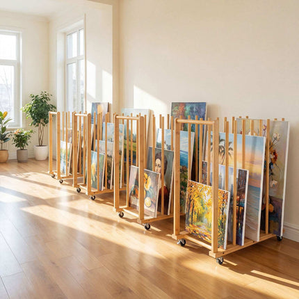 Bamboo Art Storage Rack with Wheels – Natural Finish