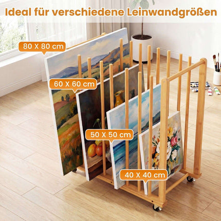 Bamboo Art Storage Rack with Wheels – Natural Finish