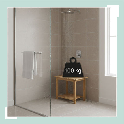 Bamboo Bath Stool with Shelf and Shower Head Holder