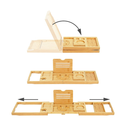 Bamboo Bath Tray with Adjustable Book and Wine Holder