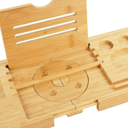 Bamboo Bath Tray with Adjustable Book and Wine Holder