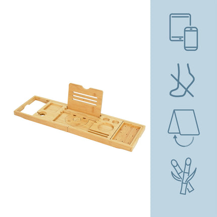 Bamboo Bath Tray with Adjustable Book and Wine Holder