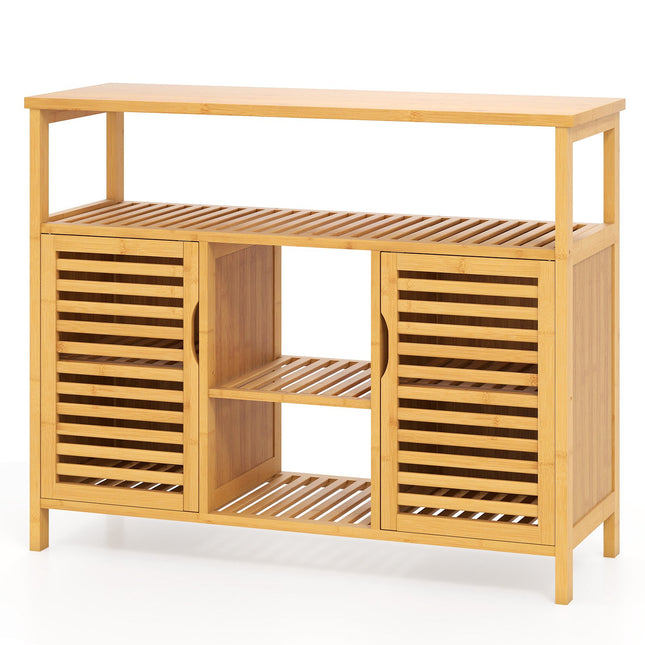 Bamboo Bathroom Cabinet with 2 Doors and Open Shelves