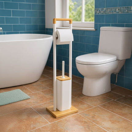 Bamboo Bathroom Set with Toilet Paper Holder & Brush
